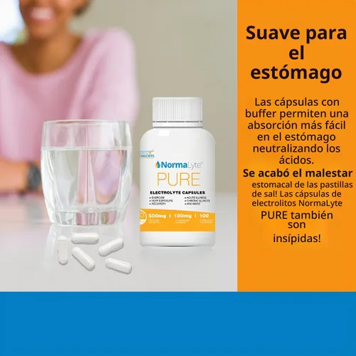 Vista 4 de NormaLyte Cápsulas de electrolitos, 100 unidades, pastillas de sal de hidratación Clinically studied formula, Unflavored, Hydration support, 500mg