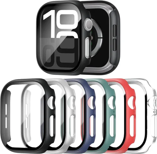 Vista 26 de Paquete de 6 fundas para Apple Watch SE 3 (2025)/SE 2/SE/Series 6/5/4 de 40 mm con protector de pantalla de vidrio templado, funda protectora
