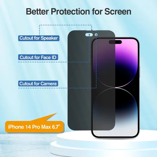 Vista 3 de ProCase Paquete de 2 protectores de pantalla de privacidad para iPhone 14 Pro Max 9H Anti Spy Dark Tempered Glass Screen Film Guard for iPhone 14