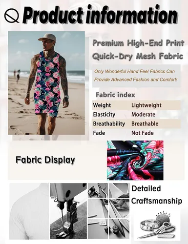 Vista 5 de JoZorro Conjunto de camiseta sin mangas con estampado floral para hombre, camiseta deportiva casual con estampado de lujo, ropa deportiva hawaiana