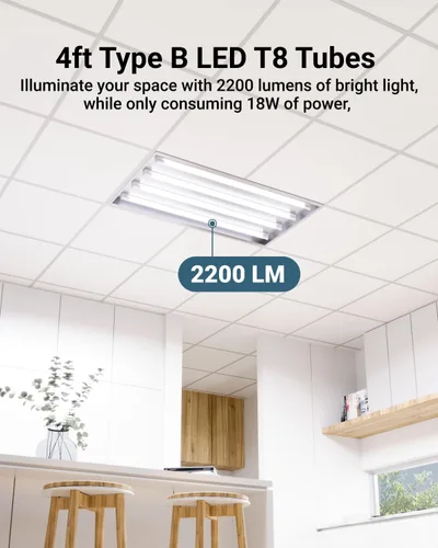 Vista 2 de Sunco 10 paquete de bombillas LED T8 de 4 pies, bombillas de tubo con derivación de balasto, reemplazo fluorescente de 48 pulgadas, 2200 LM, 18 W