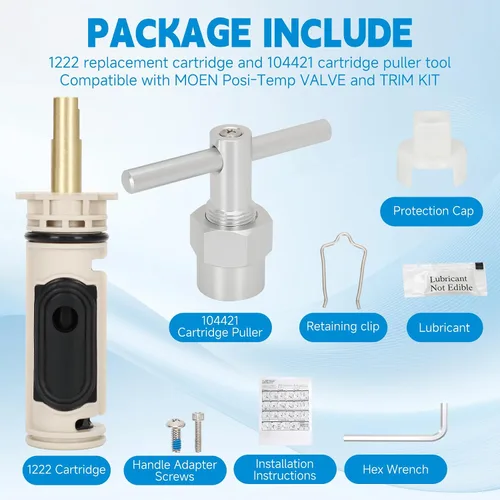 Vista 6 de Kit de cartucho de ducha de repuesto para cartucho Moen 1222 con herramienta de extracción compatible con Moen Posi - Válvula de equilibrio