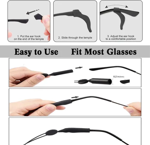 Vista 5 de YMCCOOL 20 pares de sujetadores antideslizantes para gafas con 3 correas ajustables para gafas, retenedor de gafas de cuerda deportiva