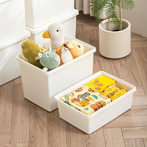Vista 6 de Yishyfier Contenedores de almacenamiento blancos de 15 cuartos de galón con tapas, cajas de plástico apilables para oficina, juego de 4, caja
