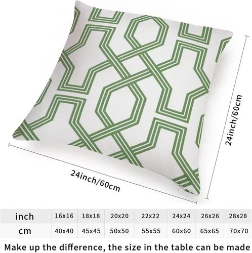 Vista 2 de Cojín de cojín verde salvia con rayas geométricas estilo granja enrejado imperial geométrico verde para sofá, funda de cojín de doble cara, 24 x 24