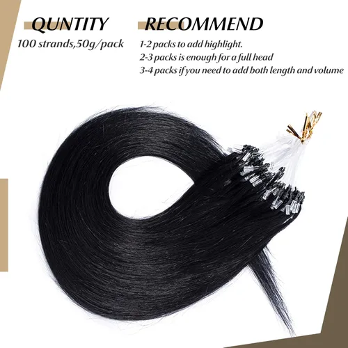 Vista 92 de SEGO Extensiones de cabello humano con micro cuentas, extensiones de cabello humano con micro bucle, lacio, natural, fusión fría, 1.76 oz/paquete