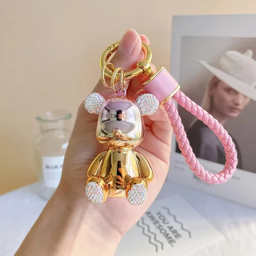 Vista 2 de Llavero de oso kawaii con cordón para el automóvil, accesorios para mujeres, niñas, hombres, regalos lindos, cartera, mochila, llavero
