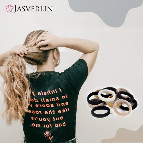 Vista 5 de JASVERLIN 100 ligas para el cabello de algodón sin costuras, bandas elásticas gruesas suaves y sin daños, soportes para cola de caballo para mujeres