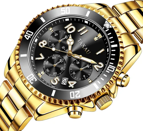 Vista 2 de Taxau Business Quartz Men's Watch Stainless Steel Waterproof Simple Watches for Men Large Face Easy Read Date Dress Watch with Battery for Gift