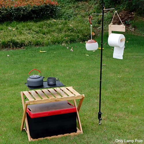 Vista 7 de Soporte para linterna de campamento, aleación de aluminio, colgador de lámpara plegable con bolsa de almacenamiento, poste de lámpara plegable