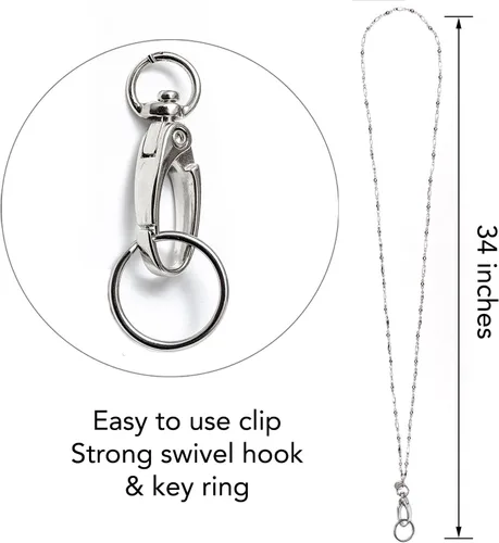 Vista 8 de Hidden Hollow Beads Stainless Steel Chain Stronger Women's Hand Made USA Lanyard 34", Nurse Teacher ID Badge Card Holder Keys