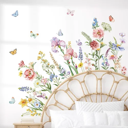 Vista 2 de Decalmile - Calcomanías de pared con diseño de flores silvestres