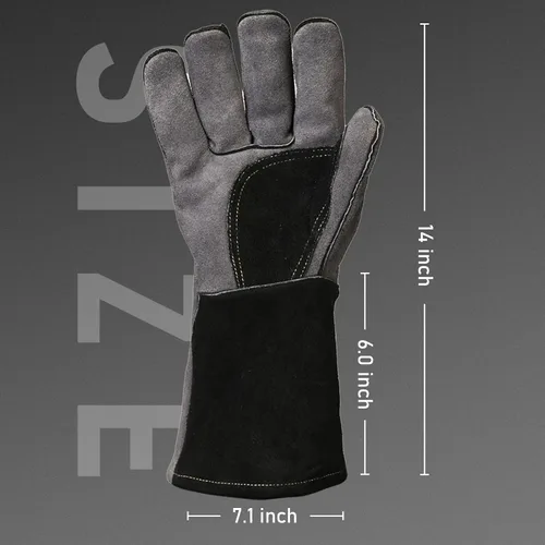 Vista 2 de YESWELDER Guantes de soldadura de forja de cuero, resistentes al fuego, 14 pulgadas, con costuras de Kevlar, guantes resistentes para Mig, Tig