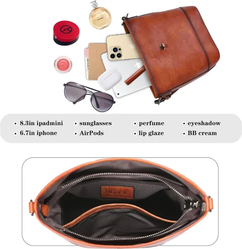 Vista 6 de HESHE Bolsos cruzados de cuero para mujer, bolso de hombro de diseñador, bolso hobo, bolso de cubo para todos