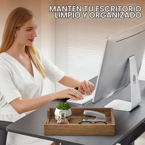 Vista 5 de Kirigen Bandeja de madera tamaño carta de un solo nivel (TP-DBR), colección de tonos de madera, bandeja de documentos de carga frontal para Marrón
