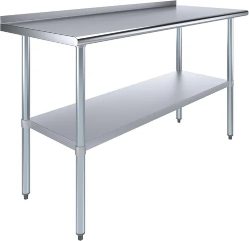 Vista 12 de AmGood Mesa de trabajo de acero inoxidable con protector contra salpicaduras de 1.5 pulgadas Mesa de preparación de alimentos de cocina de metal