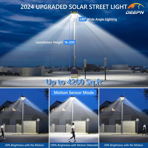 Vista 2 de Deepn Luz solar de calle, luces solares de grado comercial para exteriores IP67 impermeable, luces LED de seguridad de inundación de 8700 W, sensor