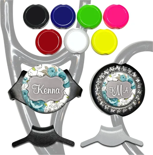 Vista 4 de Teal Floral Badge Reel Personalized Retractable ID Holder - Perfect Nurse Flower Gift - You Fully Customize