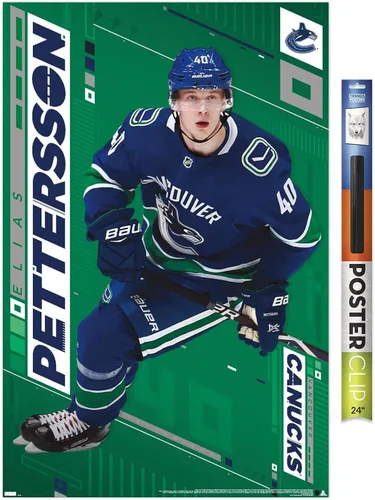 Vista 14 de Trends International NHL Vancouver Canucks - Póster de pared Elias Pettersson 19, 14.725 x 22.375 pulgadas, versión enmarcada de madera de granero