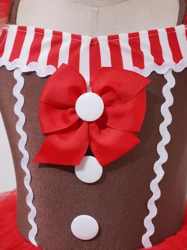 Vista 5 de Hansber Disfraz de pan de jengibre para niñas, disfraz de galleta para Halloween, Navidad, fiesta de cosplay