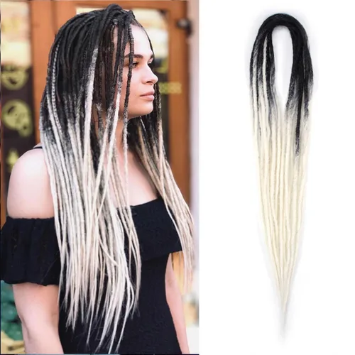 Vista 20 de Extensiones de rastas trenzadas bohemias de 24 pulgadas, 10 hebras de rastas sintéticas rizadas color marrón degradado con trenza de caja, rastas