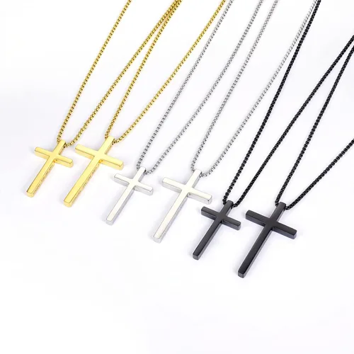 Vista 7 de Collar de cruz para hombre, cadena colgante de acero inoxidable, joyería de cadena, relleno de calcetín de Navidad, bautismo cristiano, regalos