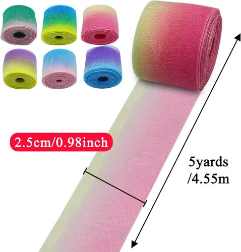Vista 2 de 6 rollos de cintas de gasa de organza con arco iris, cinta de gasa transparente para manualidades de Navidad, corona, envoltura de regalos, ramos
