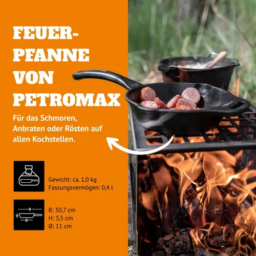 Vista 3 de Petromax - Sartén de fuego de hierro fundido para acampar con un mango fp20-t de 8 pulgadas