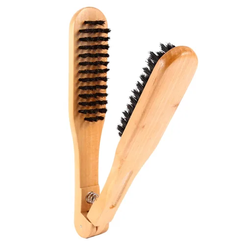 Vista 4 de Peine alisador de cabello de doble cepillo, mango de madera, antiestático, calor para cabello suave y suave, funciona con secador de pelo
