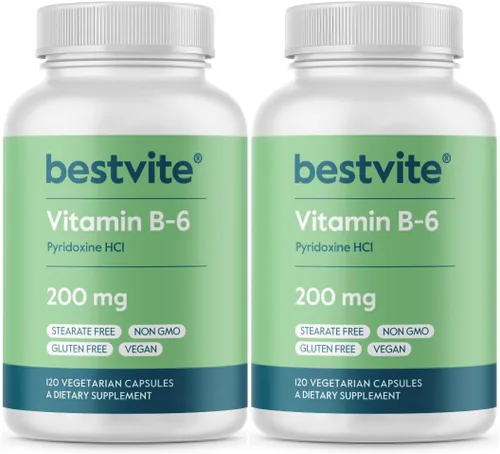 Vista 8 de BESTVITE Vitamina B-6 200 mg (120 cápsulas vegetarianas) - Sin estearatos - Sin agentes de flujo - Vegano - Sin OMG - Sin gluten