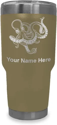 Vista 10 de LaserGram Vaso aislado al vacío de 20 onzas, Kraken, grabado personalizado incluido (negro)
