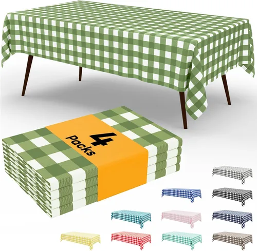 Vista 51 de Smiry Paquete de 3 Manteles Desechables de Cuadros Gingham Color Caqui - 54" x 72" Mantel de Plástico de Servicio Pesado, Cubiertas de Mesa