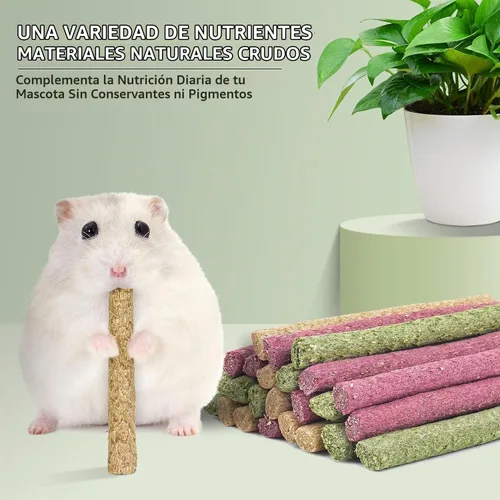 Vista 3 de ERKOON Timothy - Palitos de heno, juguetes masticables de conejo para dientes, palitos molares naturales, golosinas para conejitos, conejillos