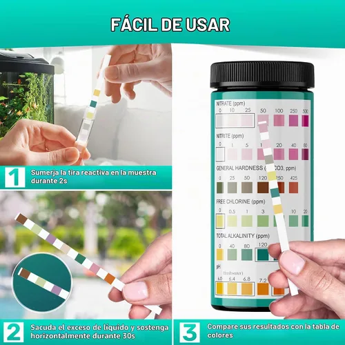 Vista 6 de Tiras reactivas para acuarios – Kit de prueba de acuario 9 en 1 con libro electrónico – Kit de prueba de agua para acuario con tiras de prueba