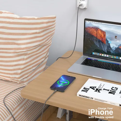 Vista 5 de MTAKYI Cable de carga de metal trenzado para iPhone de 6.6 pies de largo, certificado Lightning Apple MFi, carga rápida, cable USB de sincronización