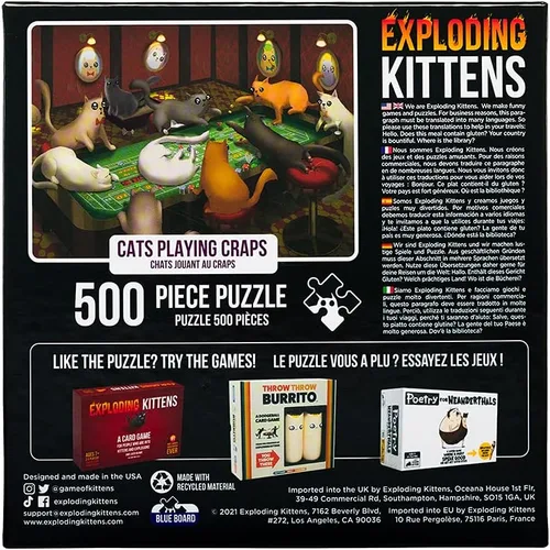 Vista 2 de Exploding Kittens - Rompecabezas de 500 piezas, ideal para adultos, adolescentes y niños, un rompecabezas divertido y artístico con temática
