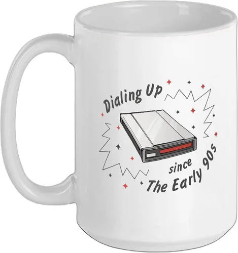 Vista 14 de 90s Nostalgia Retro 90s Dial Up Internet Vintage Ceramic Mug, Black/White, 11oz
