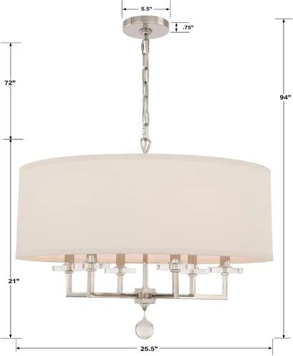 Vista 6 de Crystorama Paxton - Candelabro de níquel pulido con 6 luces, lámpara de techo para pasillo, sala de estar, vestíbulo, casa de campo, lámpara moderna