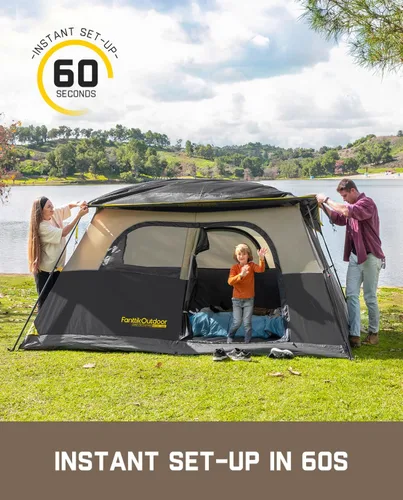 Vista 4 de FanttikOutdoor Tienda de campaña instantánea para 6/8/10/12 personas en 60 segundos con lluvia y resistente al viento, portátil, con bolsa