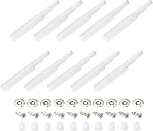 Vista 6 de METALLIXITY Pestillos magnéticos de empuje (3.39 x 0.39 pulgadas), 10 unidades, pestillos táctiles de plástico, amortiguadores – para cajones de Gris