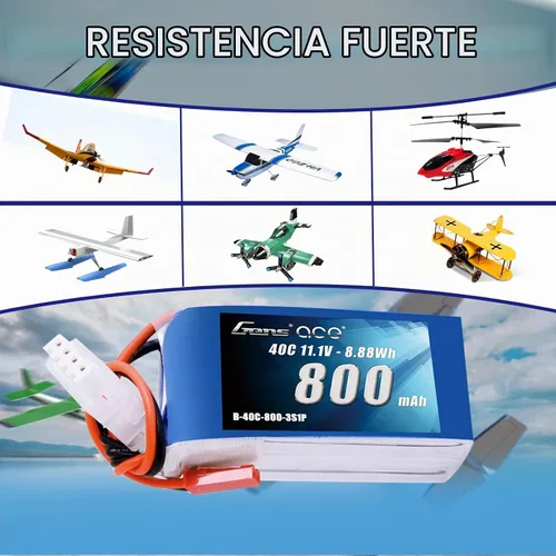 Vista 5 de Gens ace 3S 800mAh 11.1V 40C LiPo Batería con JST Plug para 200 250 Heli 31.496 in Warbirds Eflite Blade CP CP Pro Helicóptero Comparar con E-flite