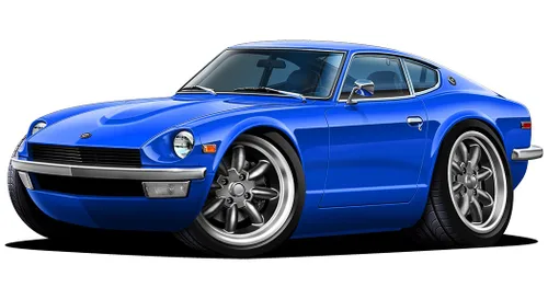 Vista 2 de 1970 Datsun 240Z - Calcomanía de pared de coche de dibujos animados de 2 pies de largo, calcomanía gráfica de coche deportivo para hombre, cueva