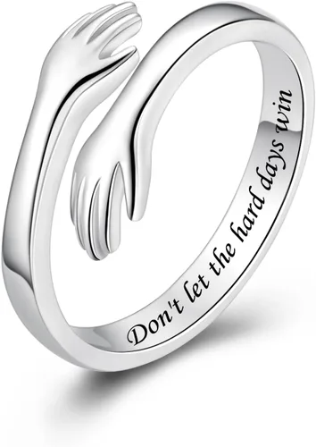 Vista 46 de Anillos de abrazo de plata esterlina S925 para mujeres, adolescentes y niñas, anillo ajustable para nieta, hija, esperanza, promesa, amistad, anillo