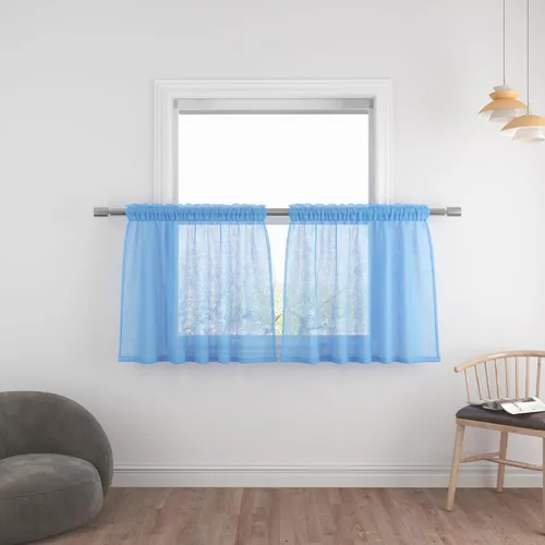 Vista 108 de UPOPO Paneles de Cortina Beige Pequeños Cortinas Transparentes de Gasa de 16 Pulgadas de Largo Cortinas de Cocina de Voile con Textura de Lino