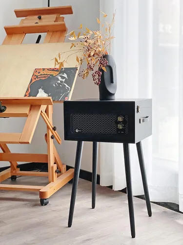Vista 6 de Arkrocket Discovery II Tocadiscos retro de 3 velocidades con Bluetooth, consola con altavoces integrados y patas extraíbles (negro)