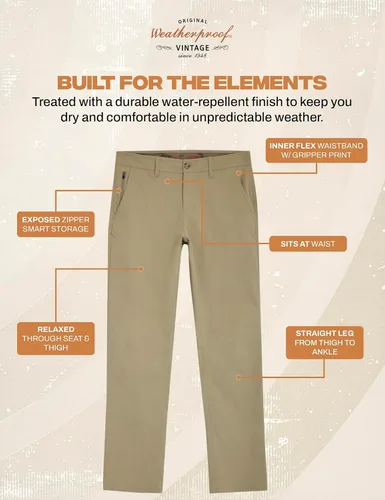 Vista 5 de Pantalones casual Weatherproof Vintage para hombre - Ajuste regular, ultra elásticos, parte delantera plana, chinos Pantalones ligeros para trabajo