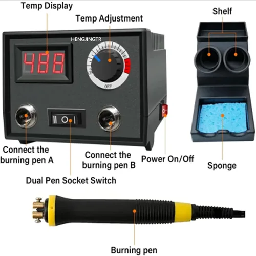 Vista 2 de Máquina de pirografía Quemador de madera de temperatura ajustable, juego de herramientas de pirografía de madera para pirografía de quema de madera
