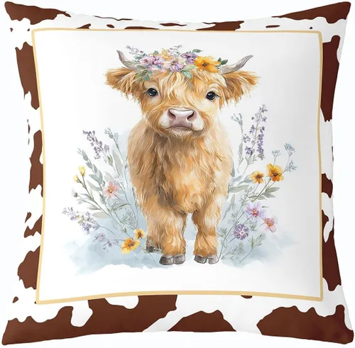 Vista 20 de Pack of 1 Daisy Florals Throw Pillow Cover,Cartoon Wildflowers Square Cushion Case Set Retro Country Style Decor Throw Porch Pillow Cases for Living