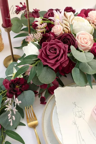 Vista 6 de Floroom Flores artificiales, 16 rosas de té híbridas de espuma de color burdeos de aspecto real de 3.5 pulgadas con tallos para bricolaje, ramos