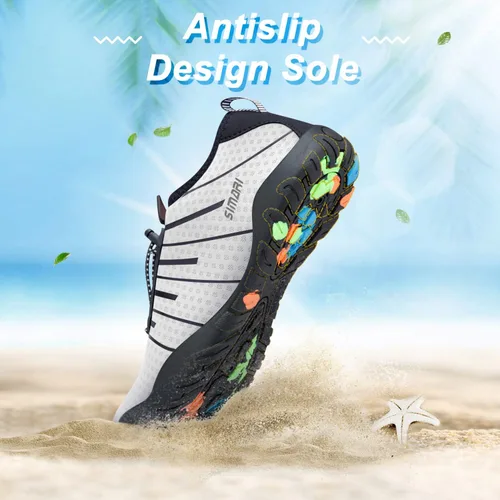 Vista 6 de Simari Zapatos de agua para mujer, hombre, natación, playa, piscina, deportes acuáticos, secado rápido, estilo descalzo, buceo, surf y caminar